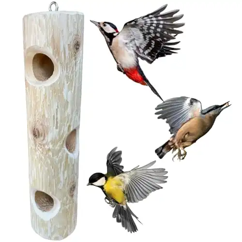 Natural Wood Log Suet Bird Feeder for Woodpeckers