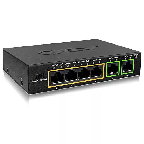 6 Port PoE+ Switch (4 PoE+ Ports with 2 Ethernet Uplink)