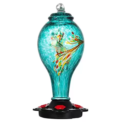 LUJII Hummingbird Feeder, Hand Blown Glass